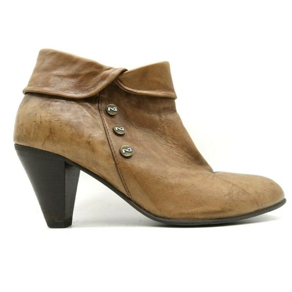 Nero Giardini Brown Leather Zip Up Block Heel Ankle Boots Shoes Women's 37 / 7 - Picture 1 of 9